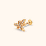 14k gold butterfly tragus earring dainty cartilage piercing jewelry front view