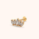 14k gold marquise cluster tragus earring flat back threadless labret front view