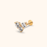 14k gold triple cz tragus earring flat back threadless labret front view