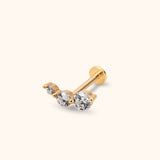 14k gold triple stone tragus earring cartilage piercing jewelry front view
