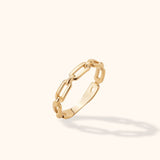 14K Gold Adjustable Paperclip Chain Link Ring with open link band