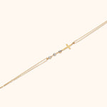 14K Gold Bracelet with Horizontal Cross, Bead Accents, and Dual Chain – Elegant Faith Jewelry