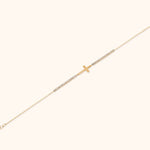 14K Gold Bracelet with Horizontal Cross and Sparkling Stone Accents – Minimalist Spiritual Jewelry