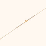 14K Gold Bracelet with Horizontal Cross and Sparkling Stone Accents – Minimalist Spiritual Jewelry