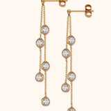 14k gold dangle earrings with multiple faceted clear crystals and delicate chain


