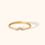 Minimal 14K yellow gold V-shaped ring with five small round diamonds, perfect for stacking or as a contour wedding band