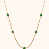 14K Gold Emerald Green Station Necklace – Real Gold Gemstone Layering Chain
