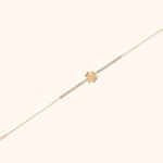 14K Gold Bracelet with Four-Leaf Clover Charm and Sparkling Stone Accents – Lucky Elegant Jewelry