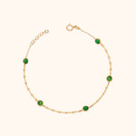 14K gold bracelet with green crystals – dainty real gold gemstone jewelry for women