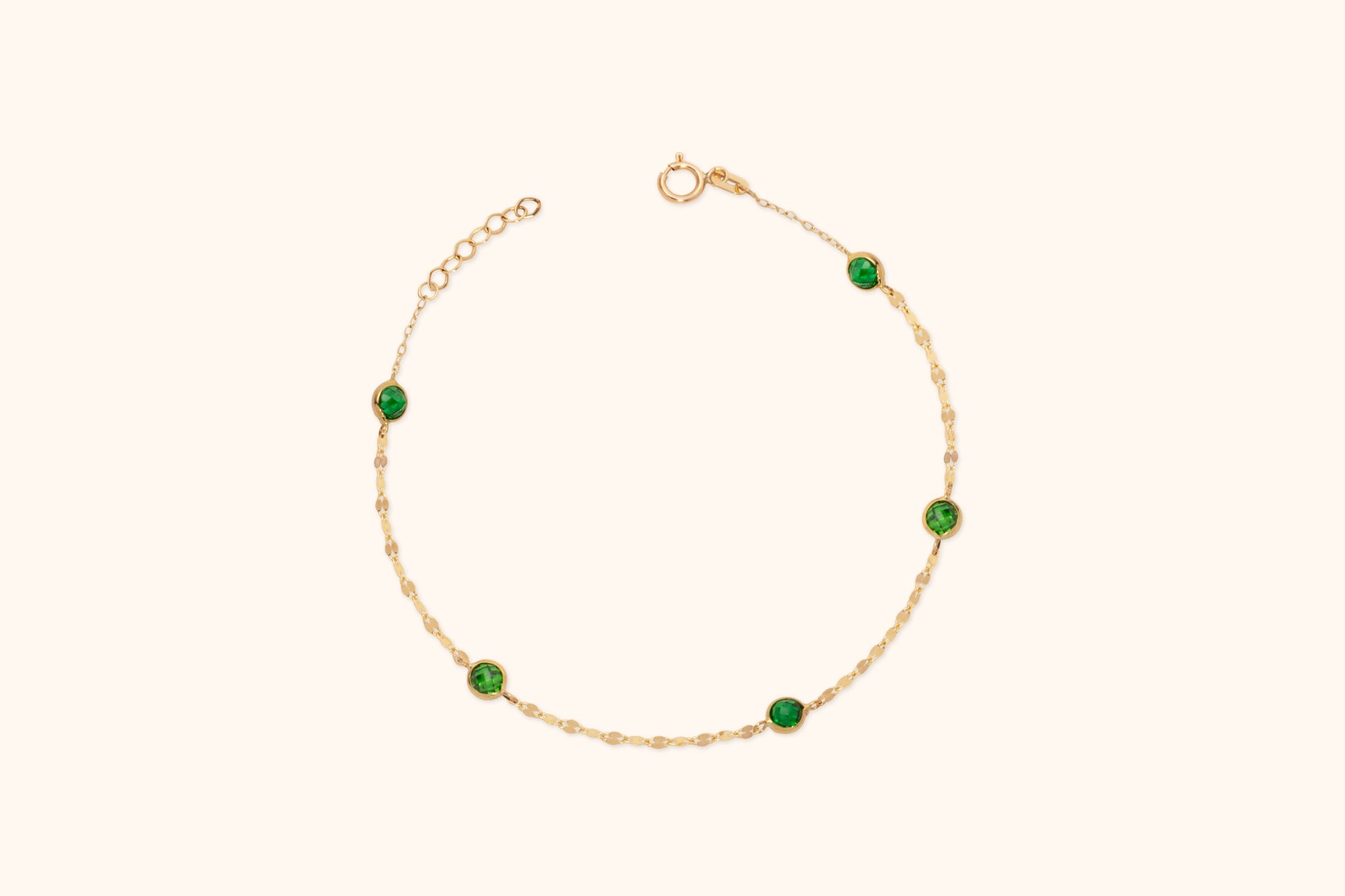 14K gold bracelet with green crystals – dainty real gold gemstone jewelry for women