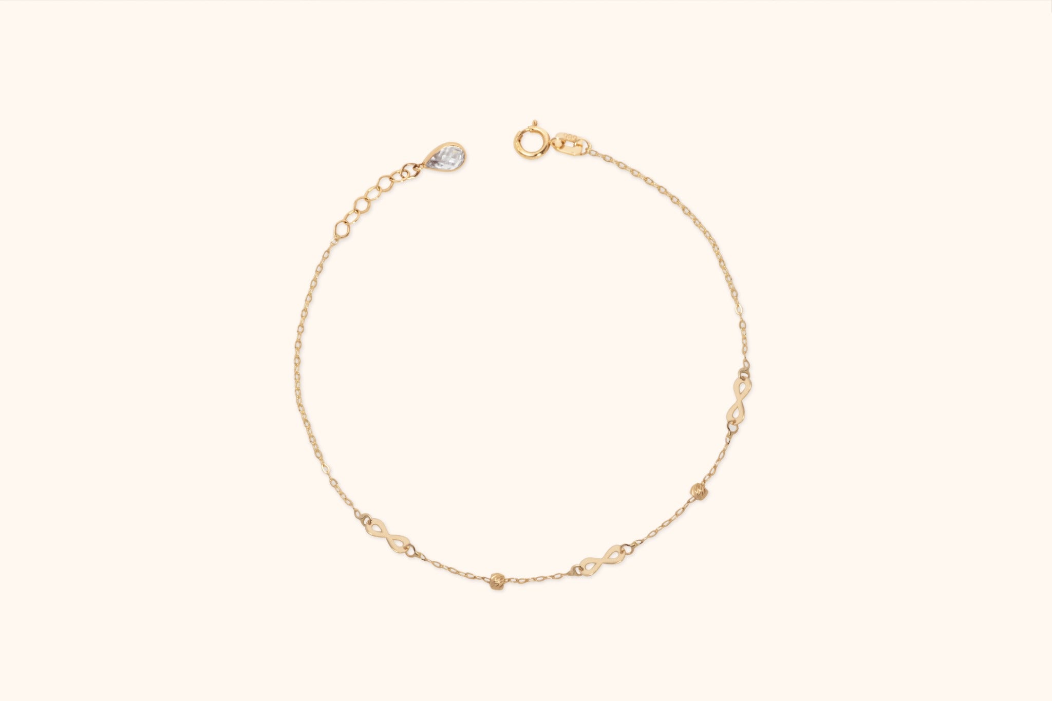 14K Gold Infinity Bracelet with Dainty Symbols and Beaded Accents – Elegant Minimalist Jewelry