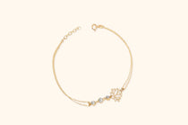 14K Gold Double-Strand Bracelet with Lotus Flower Charm and Faceted Beads