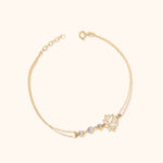 14K Gold Double-Strand Bracelet with Lotus Flower Charm and Faceted Beads