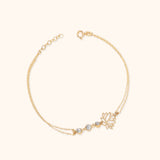 14K Gold Double-Strand Bracelet with Lotus Flower Charm and Faceted Beads