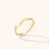 14K Gold Organic Wave Ring on finger,Minimalist 14K gold ring with wave design, Stackable 14K gold textured band