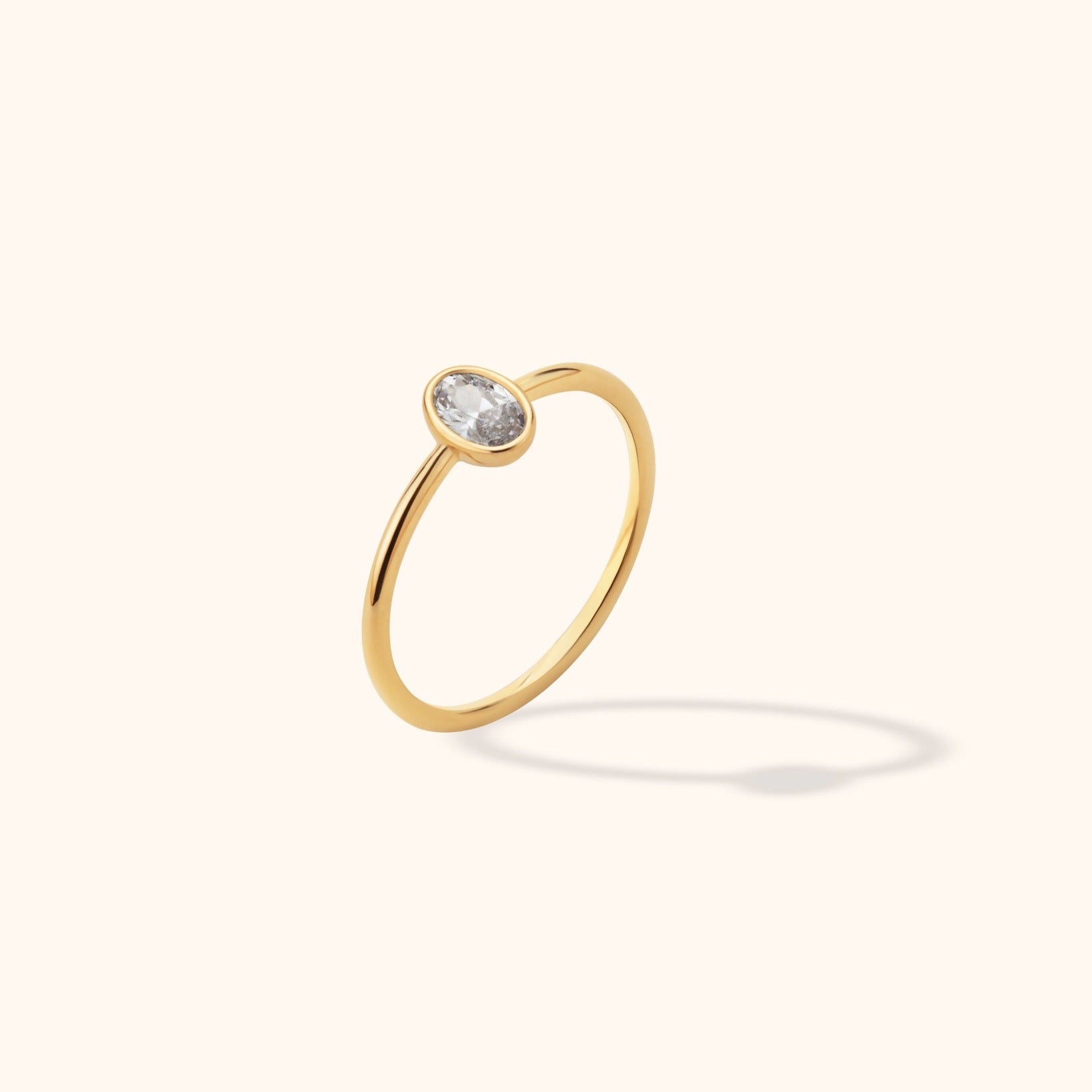 14K gold oval bezel set solitaire ring – minimalist stacking ring with oval-cut high-quality stone