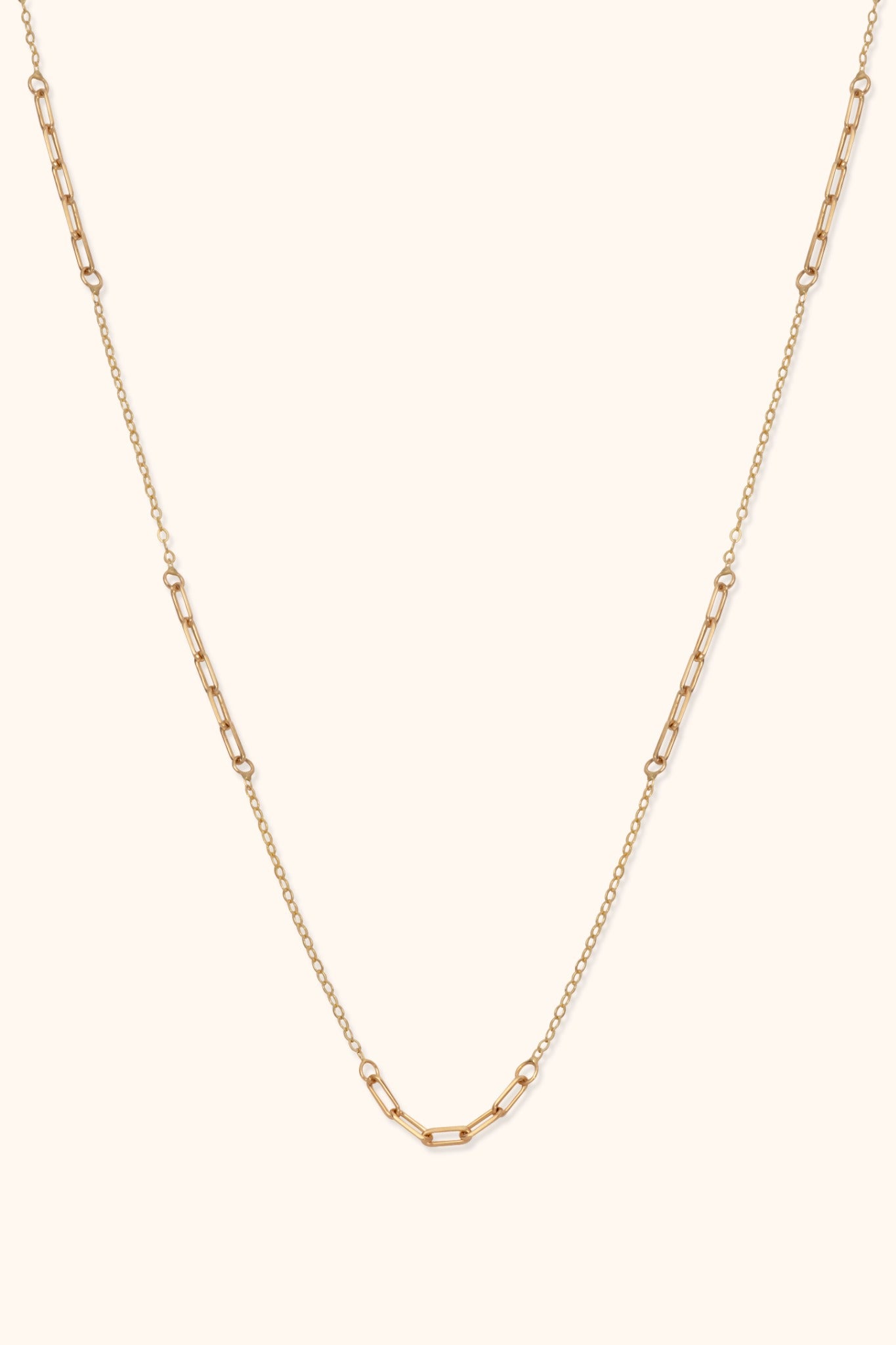 14K gold paperclip link necklace with alternating classic and elongated chain segments