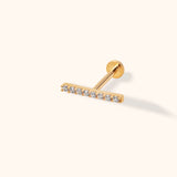 14K gold pavé bar stud piercing with flat back for tragus or helix