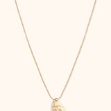 14K gold necklace with two custom engraved name pendants on fine chain