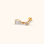 14K gold dangle stud with pear-cut teardrop crystal for tragus or cartilage piercing