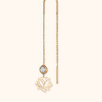 Single 14K gold threader earring with clear crystal and lotus flower charm
