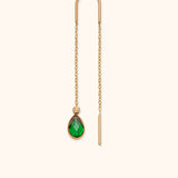 Single 14K gold threader earring with emerald green teardrop charm