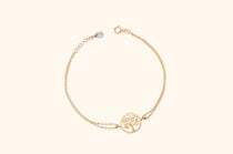 14K Gold Bracelet with Tree of Life Charm and Double-Strand Chain