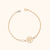 14K Gold Bracelet with Tree of Life Charm and Double-Strand Chain