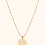 14K gold Tree of Life necklace with symbolic medallion pendant on delicate chain