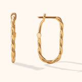 14K gold twisted oval hoop earrings – minimalist sculptural gold hoops