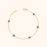 Minimalist 14K solid gold bracelet with blue topaz stones for women – real gold birthstone jewelry
