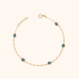Minimalist 14K solid gold bracelet with blue topaz stones for women – real gold birthstone jewelry