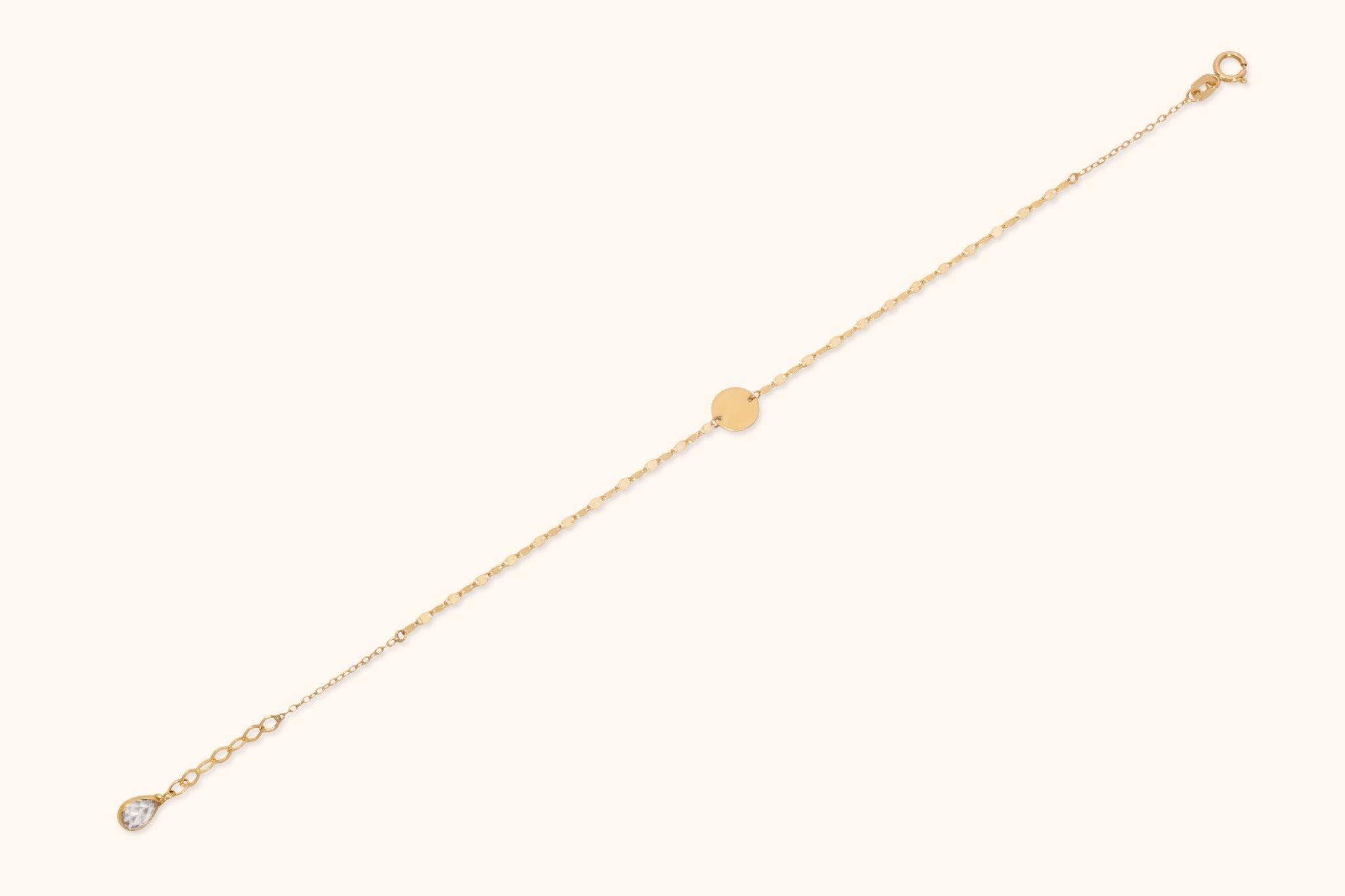 Minimalist 14K solid gold bracelet with central disc charm – real gold jewelry USA