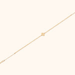 14K solid gold bracelet with clover charm on a delicate beaded chain
