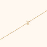 14K solid gold bracelet with letter M initial charm and paperclip chain design