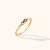 14K yellow gold stacking ring with khaki sapphire and diamond accents”