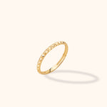 14K yellow gold band with polished pyramid studs, modern minimalist stackable ring style