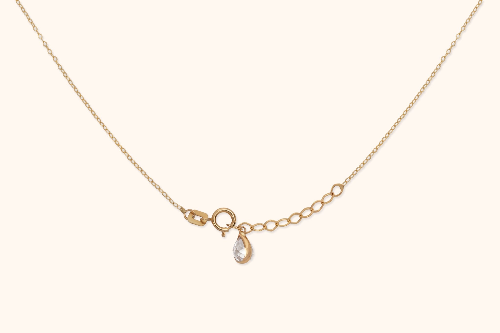 14K gold necklace extender with spring ring clasp and teardrop charm