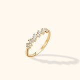 14K Gold Baguette Cluster Ring – Textured Stackable Fine Band - 10