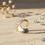 14K Gold Baguette Cluster Ring – Textured Stackable Fine Band - 4