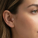 14K Massivgold Baguette- und Rund-CZ Tragus-Ohrring – Flacher Rücken ohne Gewinde Labret