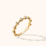14K Gold Bamboo-Style Adjustable Ring with CZ Sparkle Accents