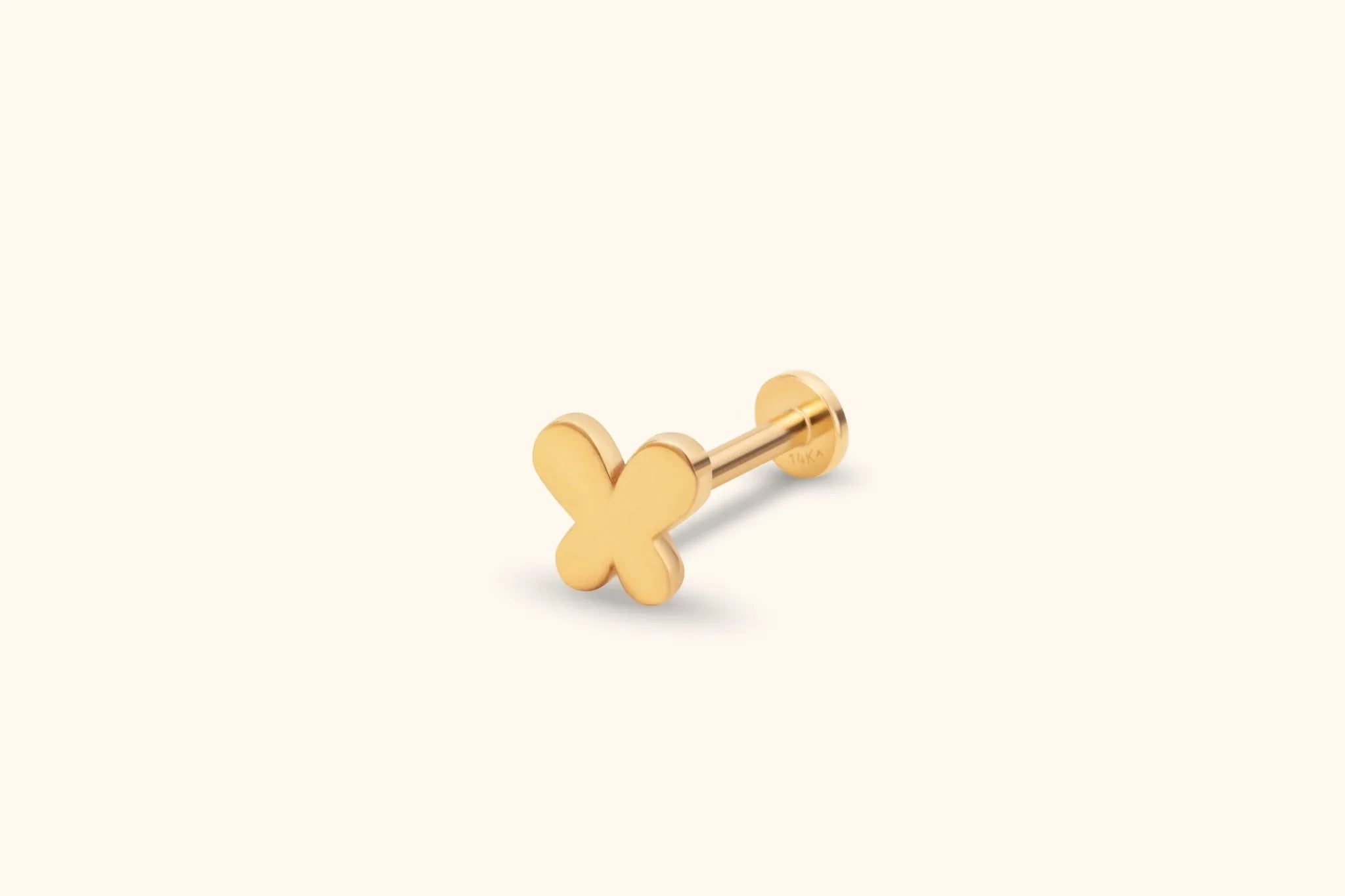 14 ayar altın kelebek tragus helix piercing düz arkalı