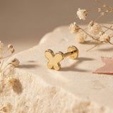 Brinco de Tragus em Ouro Maciço 14K com Borboleta – Prego Minimalista para Cartilagem