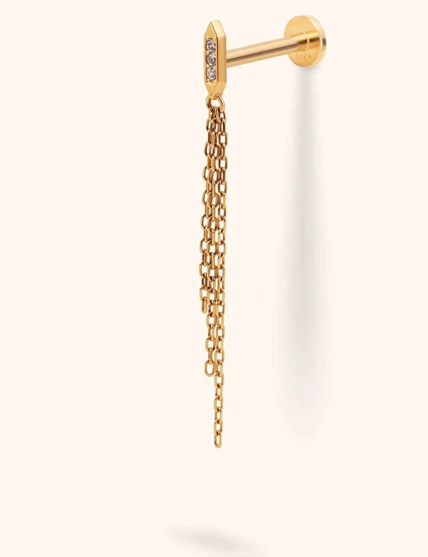 14k gold chain dangle tragus earring cartilage piercing jewelry front view