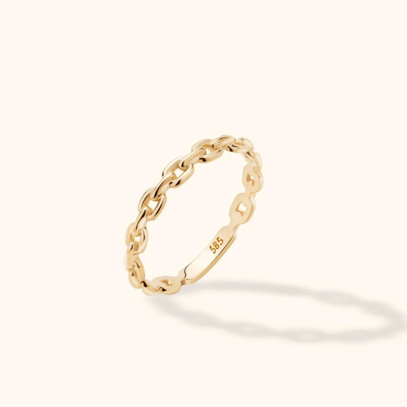 14K gold chain link ring with minimalist interlocking design, thin and stackable style