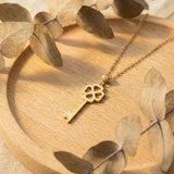 585 Gold Halskette – Schlüssel mit Kleeblatt Anhänger | Glücksbringer Schmuck