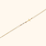 14K Gold Bracelet with Horizontal Cross, Bead Accents, and Dual Chain – Elegant Faith Jewelry