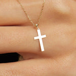 14K Gold Classic Cross Pendant Necklace - Minimalist Religious Pendant - 3