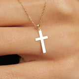 14K Gold Classic Cross Pendant Necklace - Minimalist Religious Pendant - 3